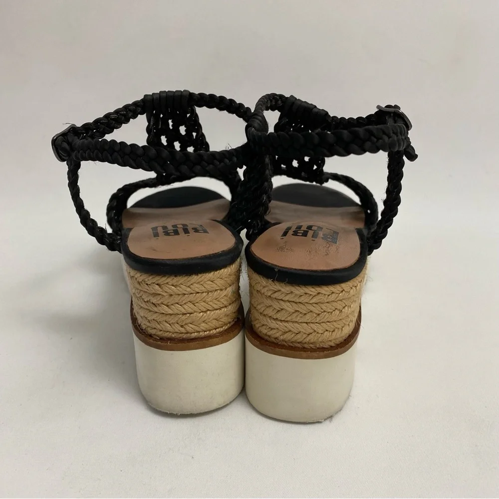 BIBI LOU Platform Sandals 7 - 7.5 / 38 Black Woven Ankle Strap Open Toe Wedge - Picture 11 of 16